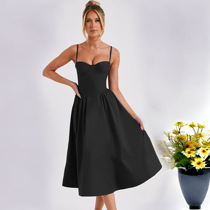 Damen Midi-Kleid Herzausschnitt Schwingrock Eveloria