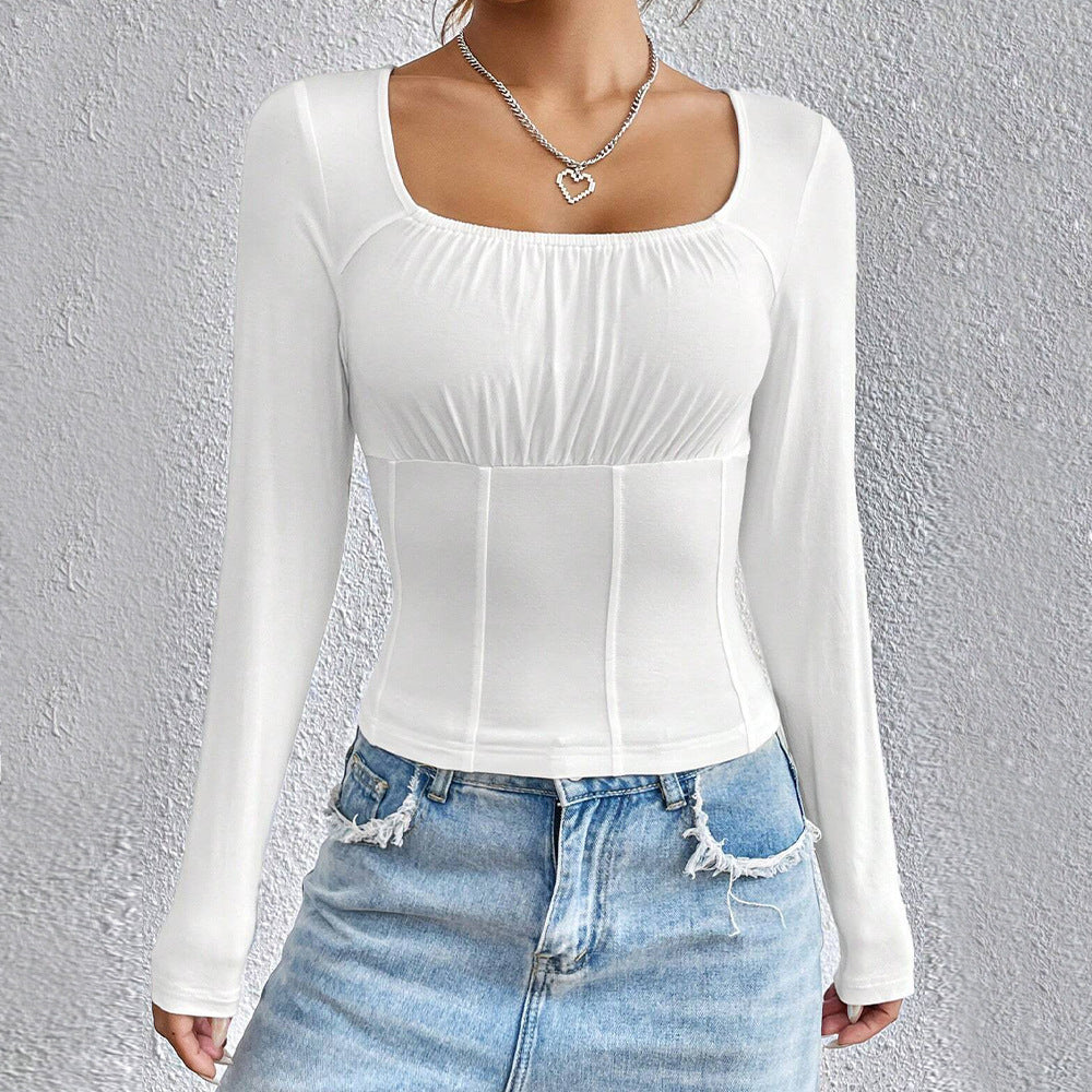 Damen Langarmshirt Quadratischer Ausschnitt Figurschmeichelnd Eveloria