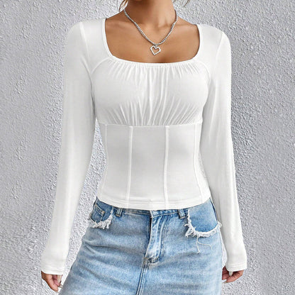 Damen Langarmshirt Quadratischer Ausschnitt Figurschmeichelnd Eveloria