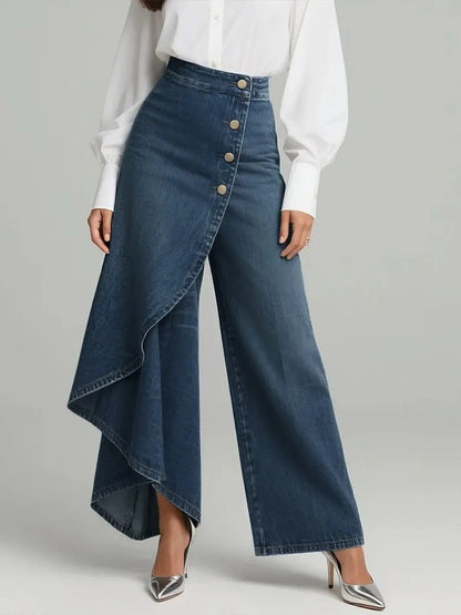 Damen Jeansrock Asymmetrisch Knopfdetails Eveloria