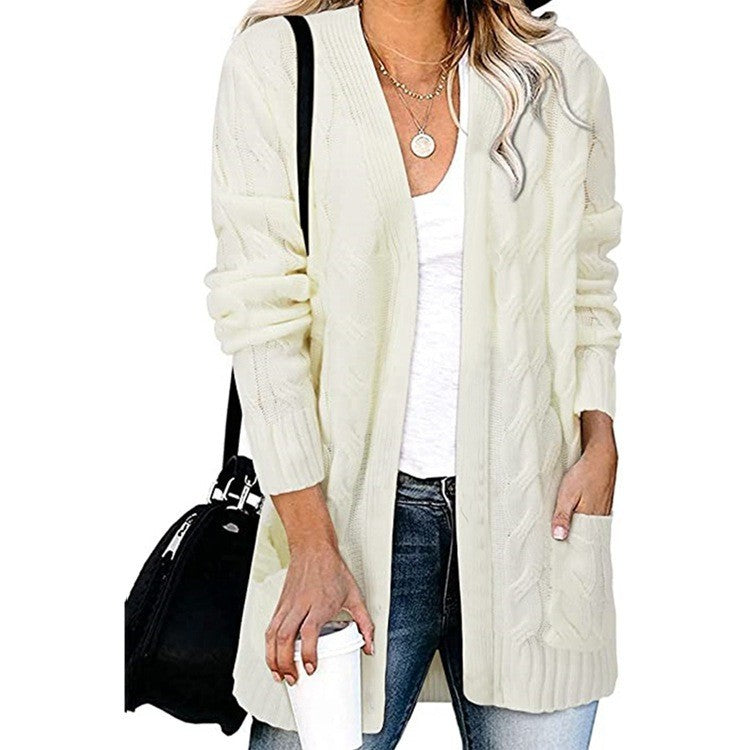 Damen Strickjacke Kabelmuster Offene Taschen Eveloria