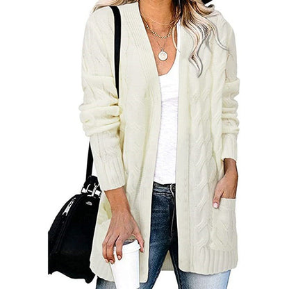 Damen Strickjacke Kabelmuster Offene Taschen Eveloria