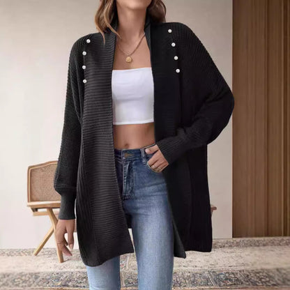 Damen Strickjacke Perlenknöpfe Elegantes Design Eveloria