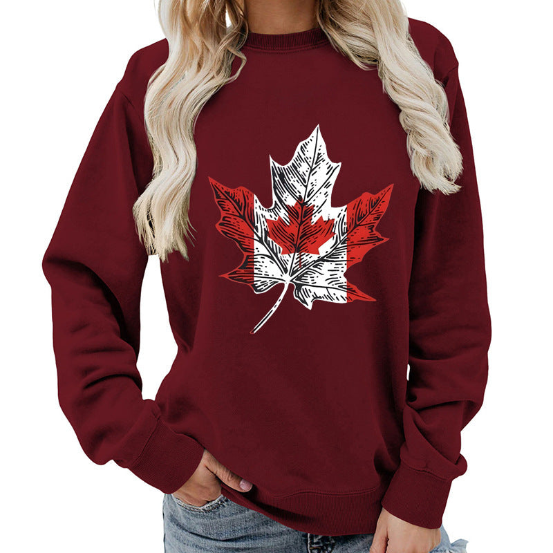 Damen Sweatshirt Ahornblatt-Motiv Gemütlich Grün Eveloria