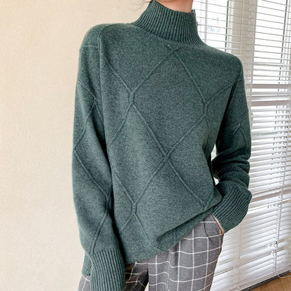 Damen Pullover Hochgeschlossener Kragen Strukturiertes Rautenmuster