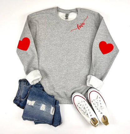Damen Sweatshirt Herzen-Design Lässiger Schnitt Grau