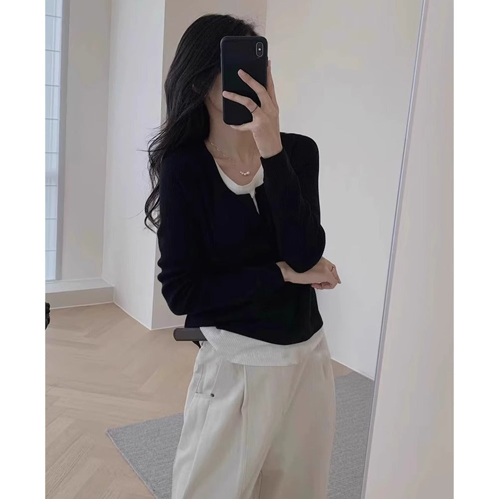 Damen Pullover V-Ausschnitt Weite Hose Eveloria