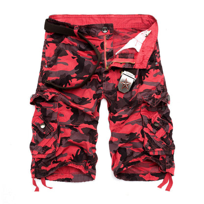Herren Camo Cargo Shorts Mehrere Taschen Verstellbarer Bund Olivgrün