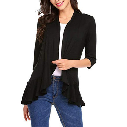 Damen Strickjacke Asymmetrisch Flatterdetails Beige Eveloria