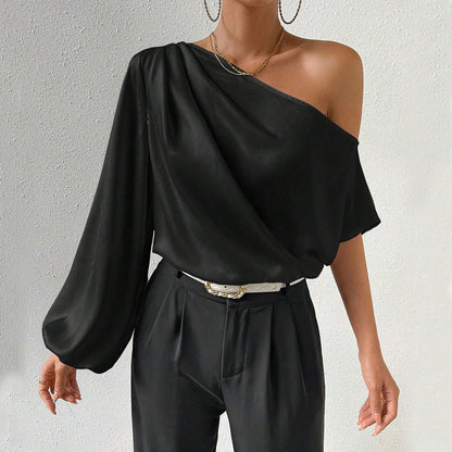 Damen Asymmetrisches Puffärmel Elegantes Design