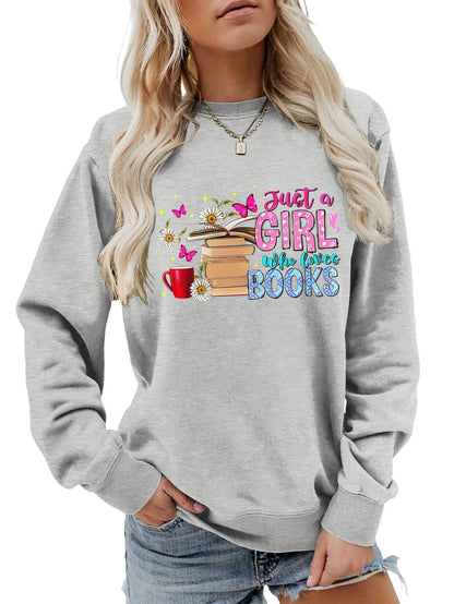 Damen Sweatshirt Buchmotiv Lässig Grau Eveloria