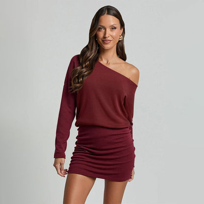 Damen One-Shoulder-Kleid Rippstruktur Eveloria