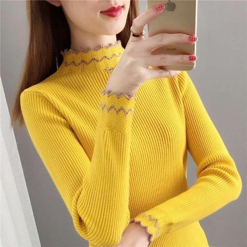 Damen Strickpullover Stehkragen Wellenmuster Eveloria