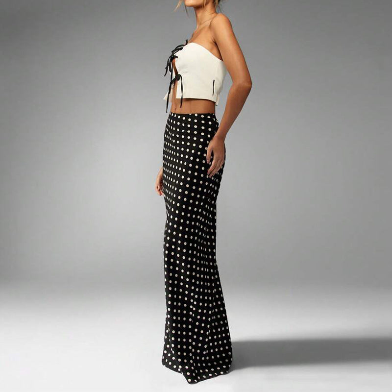 Damen Maxi-Rock mit hohem Schlitz und Polka-Dots