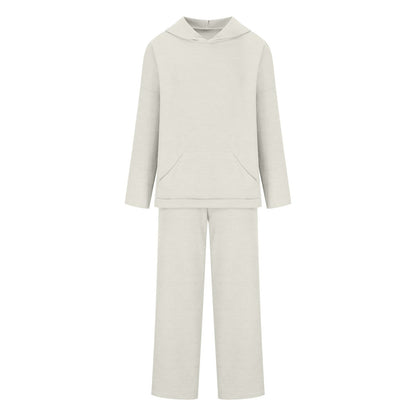 Damen Lounge-Set mit Kapuze und Hose Baumwolle Bequem Grau