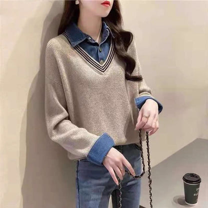 Damen Strickpullover Hemdkragen Lässig Eveloria - Eveloria