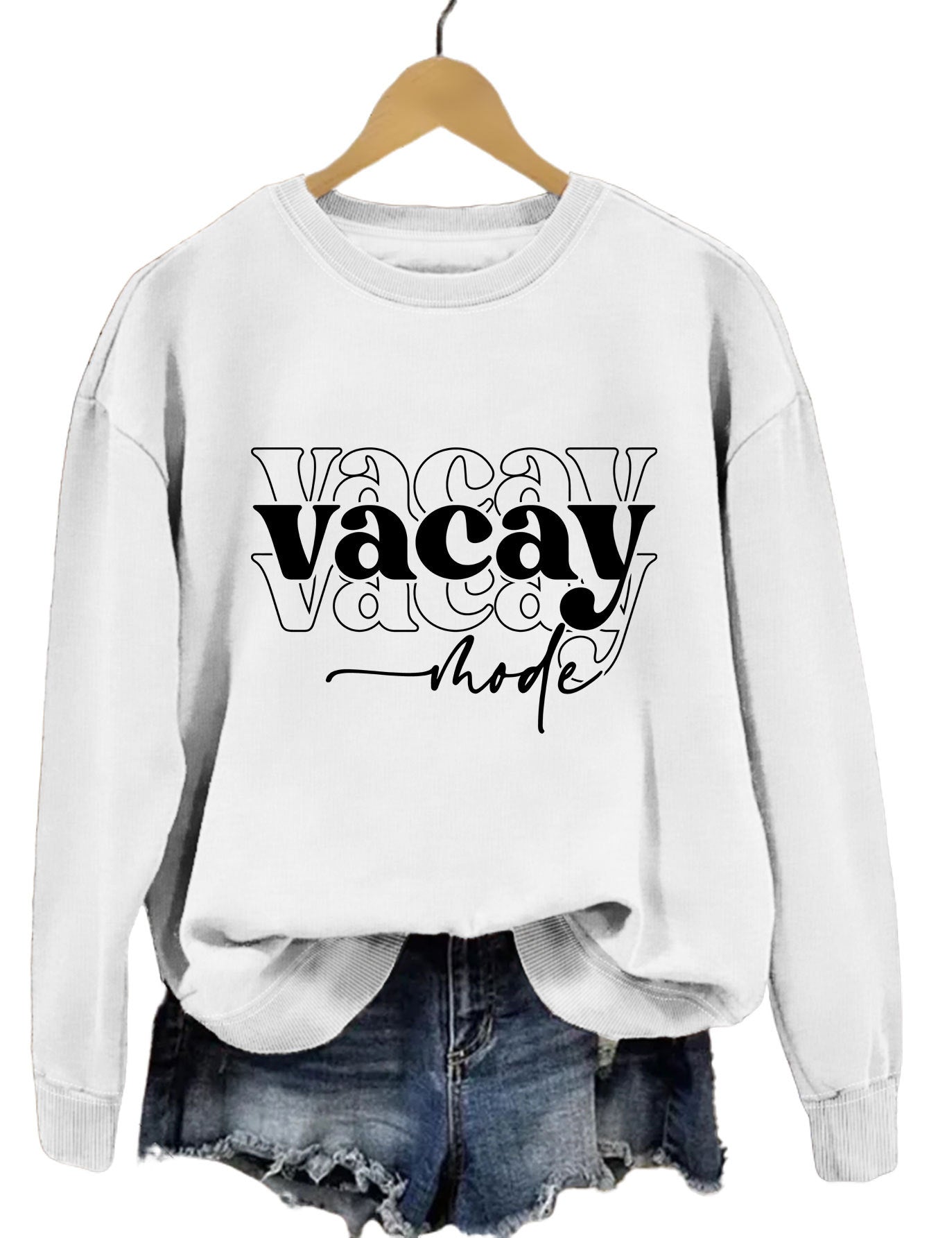 Damen Sweatshirt Lässiger Schriftzug Baumwolle Entspannte Passform