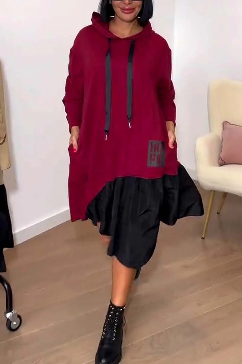 Damen Hoodie-Kleid Voluminöser Rock Praktische Taschen