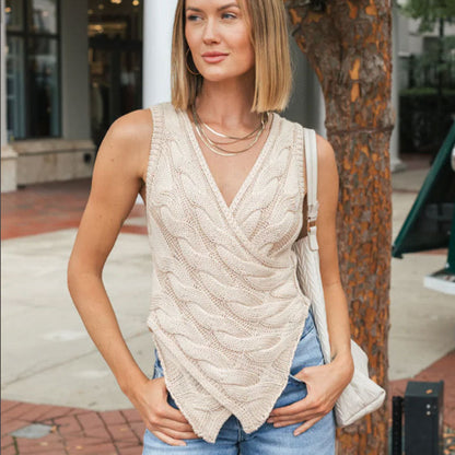 Damen Strickoberteil Zopfmuster Asymmetrisch Eveloria