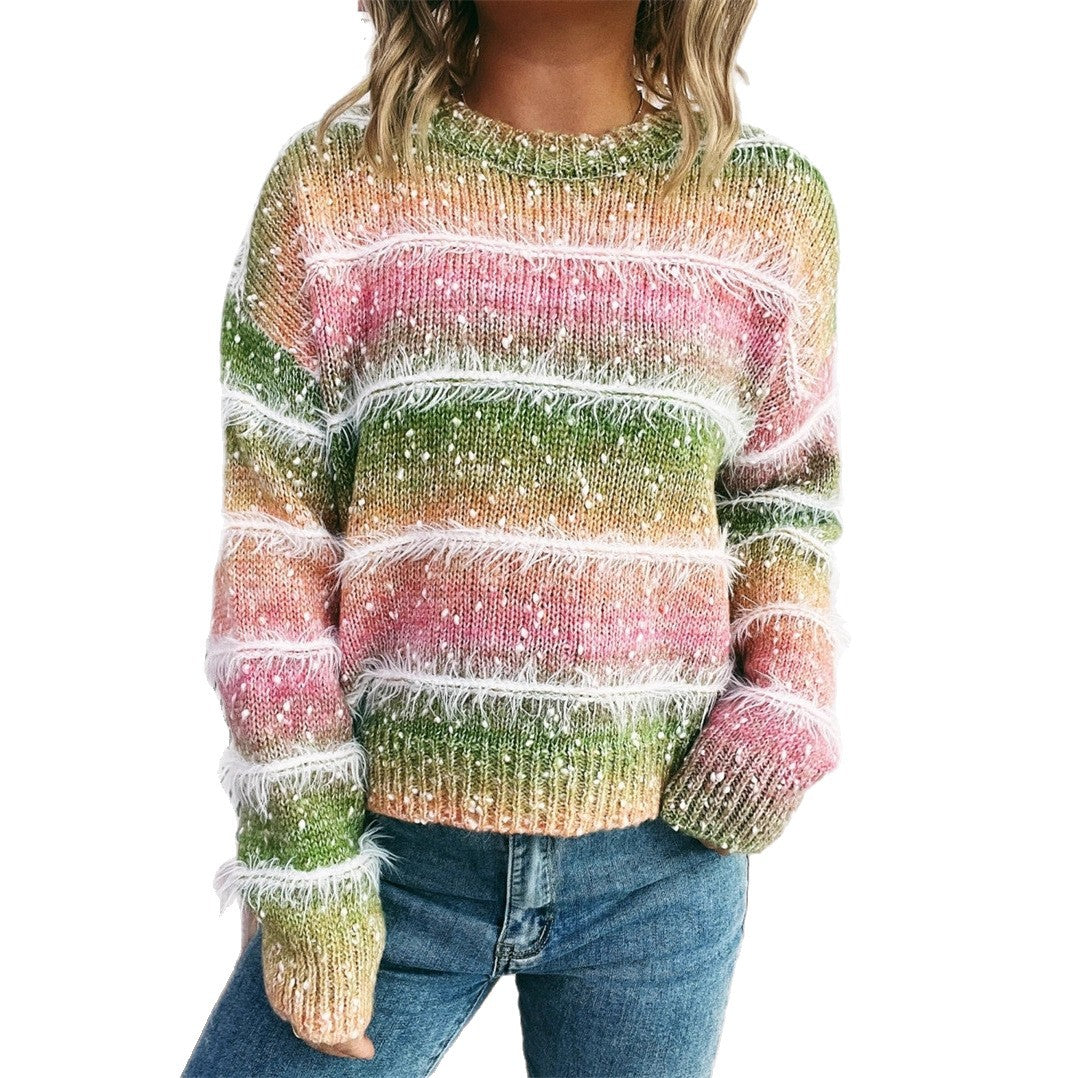 Damen Strickpullover Kuschelfaser Trendiges Fransen-Design Beige