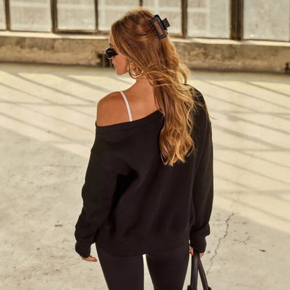 Damen Off-Shoulder Pullover Breite Ärmel Modisch Eveloria