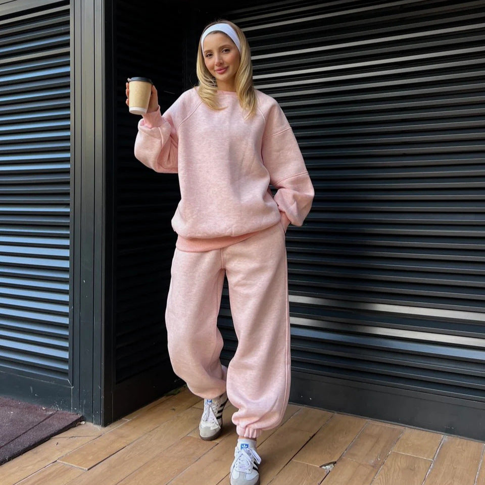Damen Sweatshirt Jogginghose Set Baumwolle Weich Grau