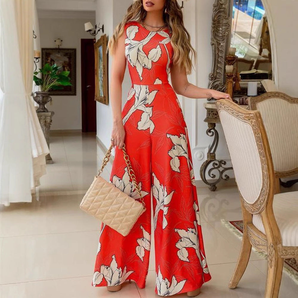 Damen Jumpsuit Floralmuster Weites Bein Eveloria - Eveloria