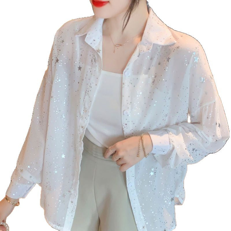 Damen Bluse transparent mit Sternenmotiv Eveloria