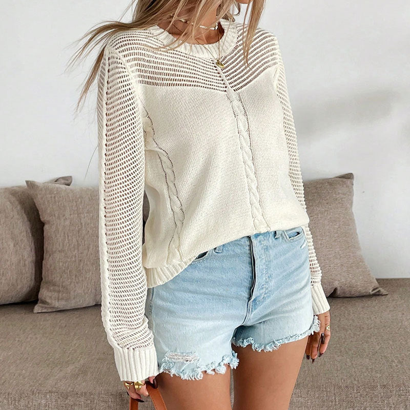 Damen Freizeitpullover Netzdetails Zopfstrick Eveloria