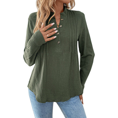 Damen Langarmshirt mit Knöpfen Strukturiert Weiß