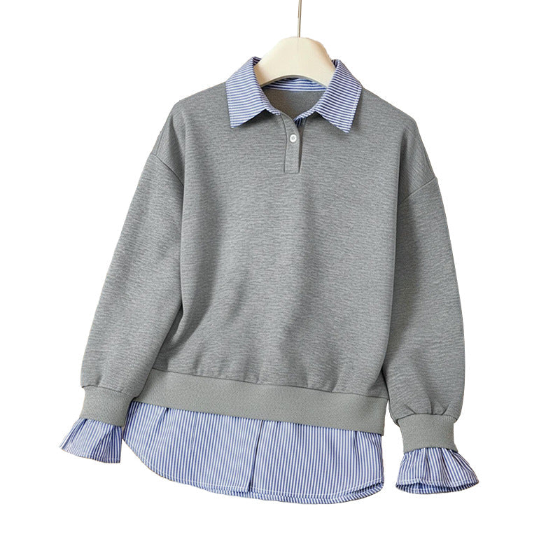 Damen Sweatshirt Hemdblusen-Design aus Baumwolle Elegant Beige