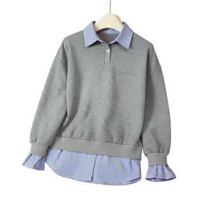 Damen Sweatshirt Hemdblusen-Design aus Baumwolle Elegant Beige