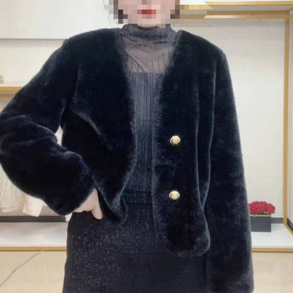 Damen Kurzjacke Flauschig mit Knöpfen Eveloria - Eveloria