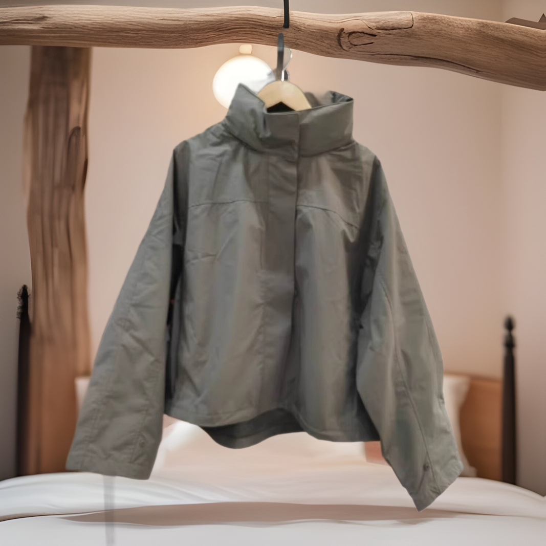 Damen Übergangsjacke Leicht Hohler Kragen Anthrazit