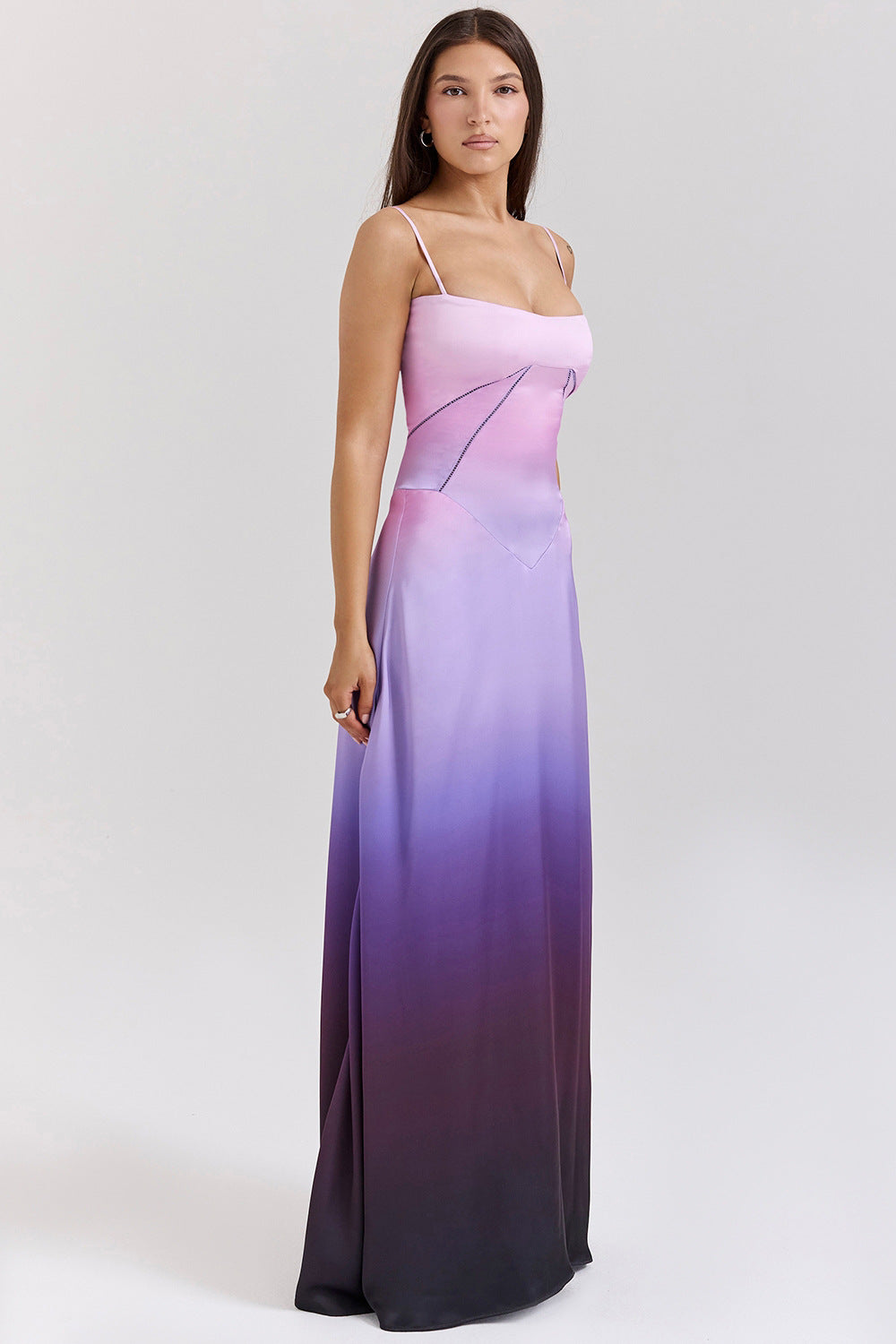 Damen Satin Maxikleid mit Trägern Figurbetont Eveloria
