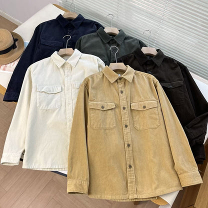 Damen Kordhemdjacke Lässig Brusttaschen Beige