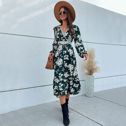 Damen Maxikleid Floralmuster Rüschen Details