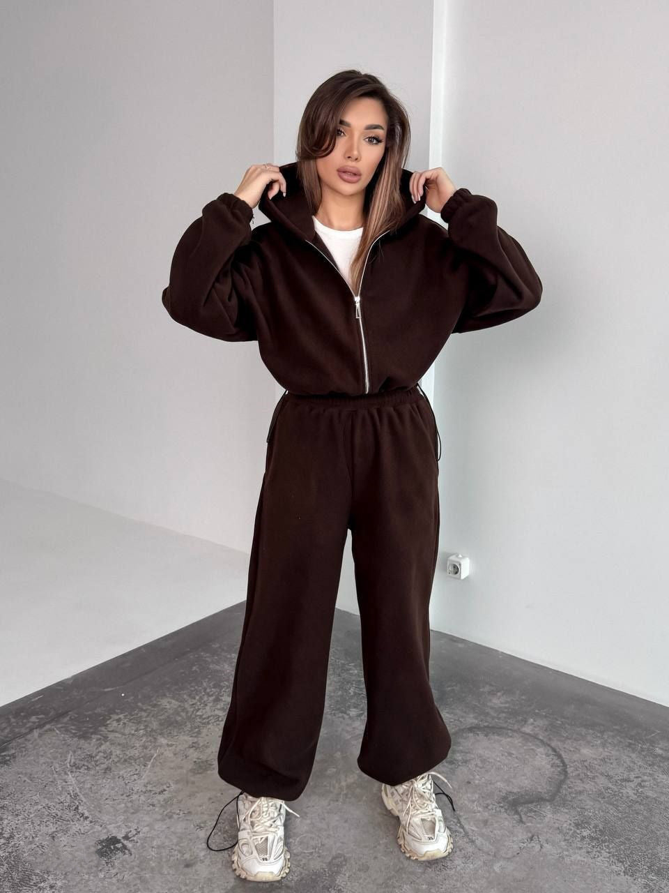 Damen Fleece-Jogginganzug Oversized mit Kapuze Eveloria