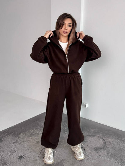 Damen Fleece-Jogginganzug Oversized mit Kapuze Eveloria
