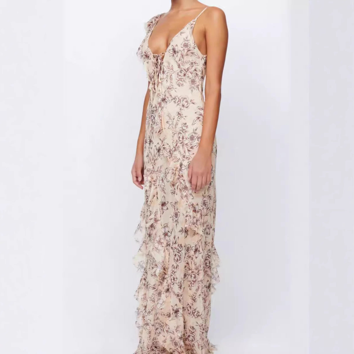 Damen Maxikleid Doppellagiges Chiffon Romantisches Blumenmuster