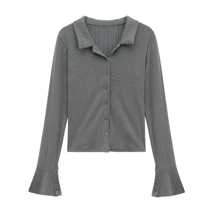 Damen Langarmshirt Volantärmel Modisch Blümchenweiß
