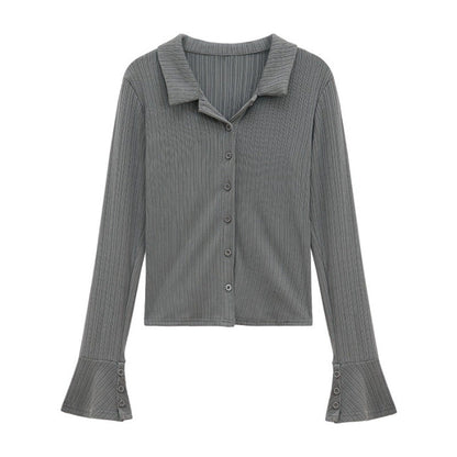 Damen Langarmshirt Volantärmel Modisch Blümchenweiß