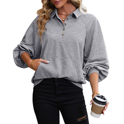 Damen Pullover Voluminöse Ärmel Knopfleiste Beige Eveloria