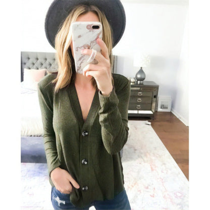 Damen Langarmshirt Dekorativer Knopf Detail Baumwolle Weiß