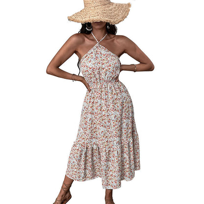 Damen Maxikleid Floral Hochgeschlossen Sommer