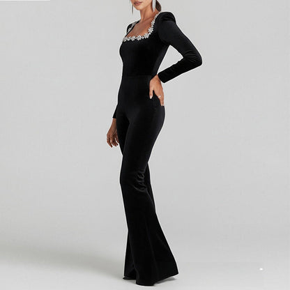 Damen Overall Flared mit Floralem Ausschnitt und Langen Ärmeln