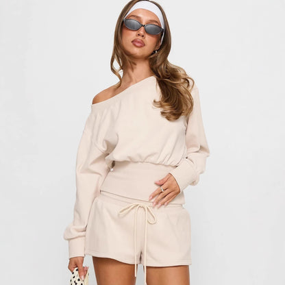 Damen Freizeit-Set mit Cropped Sweatshirt und Shorts