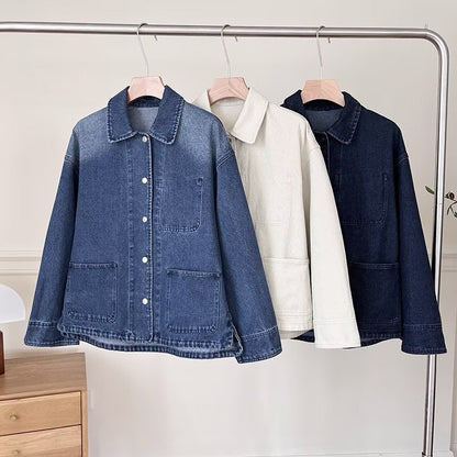Damen Jeansjacke Lässig Modern mit Taschen Blau Eveloria - Eveloria