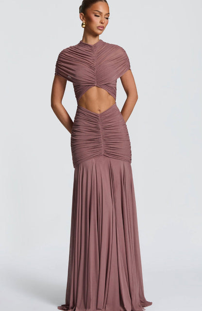 Damen Abendkleid Cut-Out-Design gefalteter Stoff Eveloria