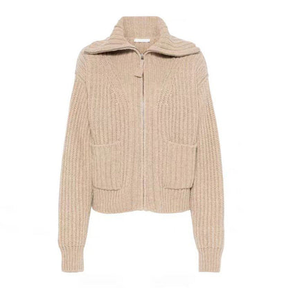 Damen Grobstrickpullover Hochkragen Praktische Taschen Eveloria